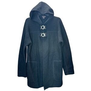 Zoe D 100% Wool Hooded Cardigan Sweater Duster Coat Toggle Closure Women's M